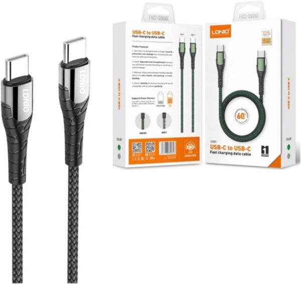 ⁦كابل LDNIO LC101 USB-C إلى USB-C – شحن سريع + نقل بيانات + تصميم متين⁩ - الصورة ⁦4⁩