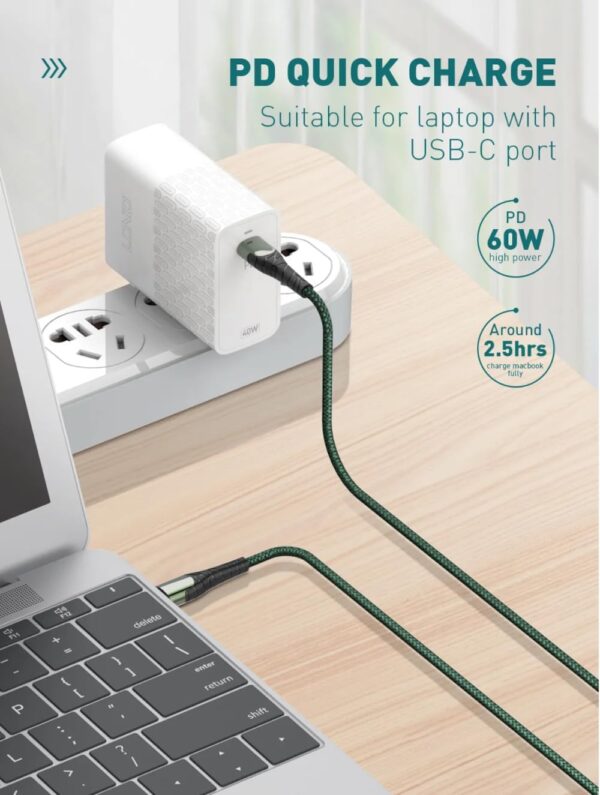 ⁦كابل LDNIO LC101 USB-C إلى USB-C – شحن سريع + نقل بيانات + تصميم متين⁩ - الصورة ⁦3⁩